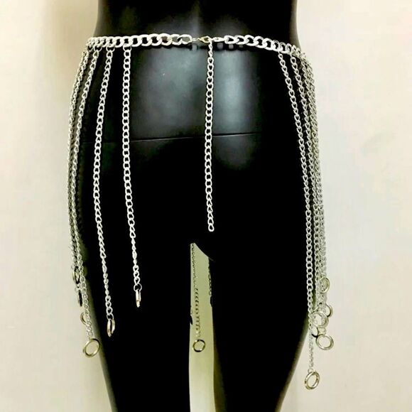 Silver Waterfall Fringe Chain Belt Cybercore Goth Festival Rave Body Chain NWT